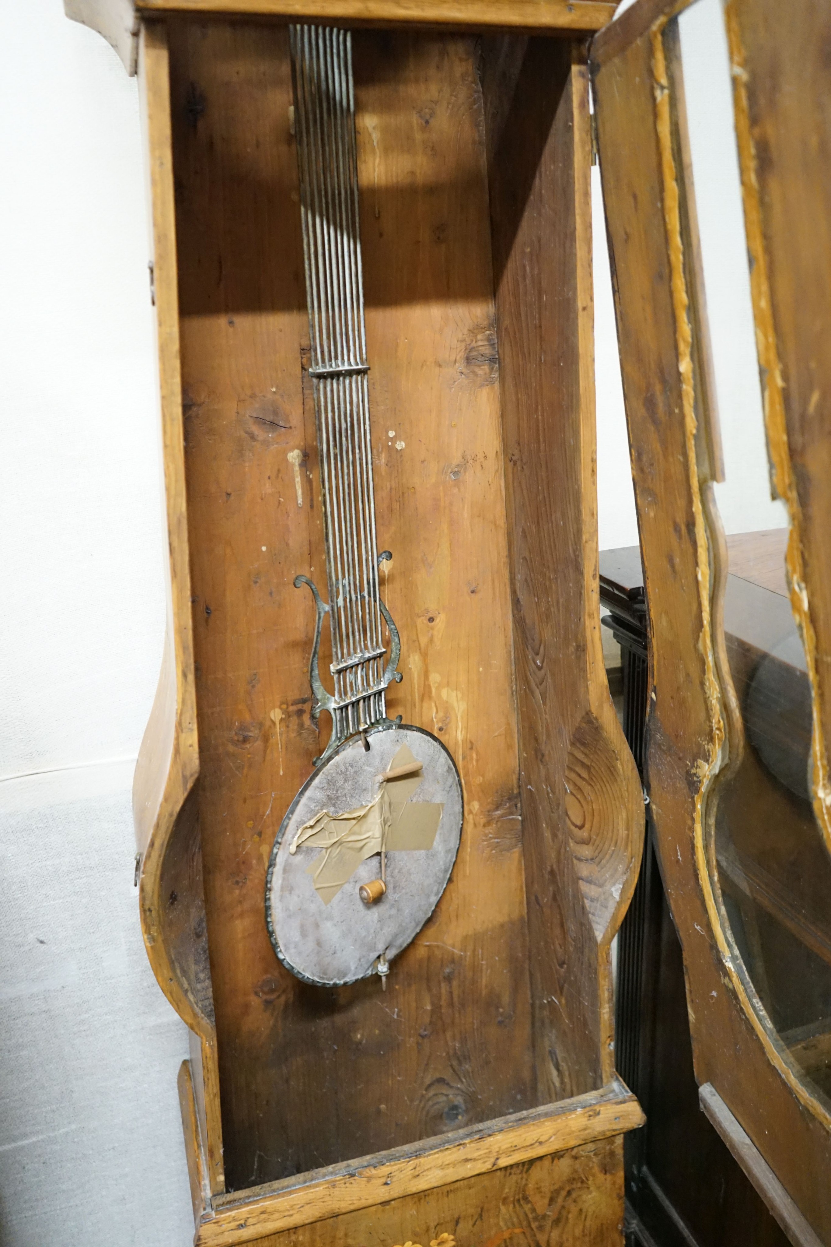 A 19th century French painted pine longcase clock, height 214cm